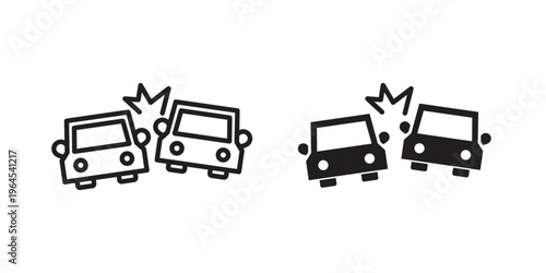 Accident icons line and solid version, outline and filled vector design set