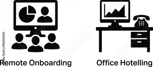 Remote onboarding and office hotelling vector illustration