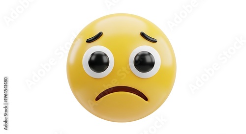 Sad emoji face with disappointed expression 3D render isolated on white background