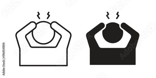 Anxiety icons line and solid version, outline and filled vector design set