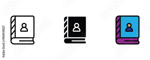 Personal address book with user profile for contact directory, phone book and business networking icon set. Customer relationship management symbol. Vector Illustration.