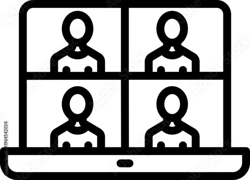 Meeting on Laptop Line Icon, Laptop Video Call Icon, Online Meeting Symbol