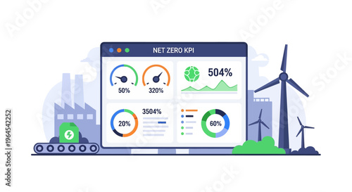 Net Zero KPI Dashboard: Sustainable Industry, Renewable Energy & Carbon Footprint Monitoring with Data Visualization