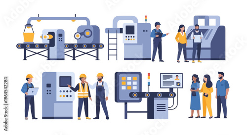 Industrial Automation & Manufacturing Workforce: Flat Design Illustration Set