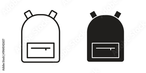Backpack icons line and solid version, outline and filled vector design set