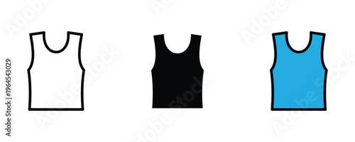 Casual sleeveless tank top for men and women summer fashion and athletic sportswear icon set. Apparel vest clothing symbol. Vector Illustration.