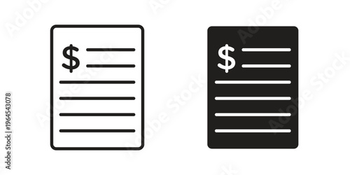 Bank statement icons line and solid version, outline and filled vector design set
