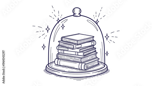 Literary Heritage Under Glass: A carefully curated collection of literary volumes, protected beneath a glass dome, suggests the value of knowledge and the treasures held within each book.