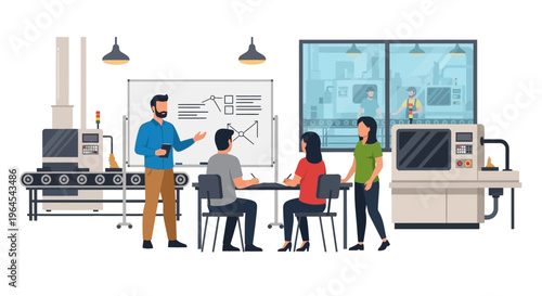 Manufacturing Team Training: Manager Discussing Production Process & Operations in a Factory Environment