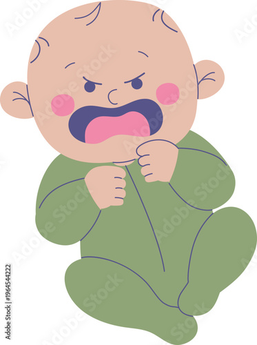 Angry crying baby boy with tantrum expression, hand drawn flat vector