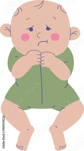 Confused baby  with pouting expression, hand drawn flat vector