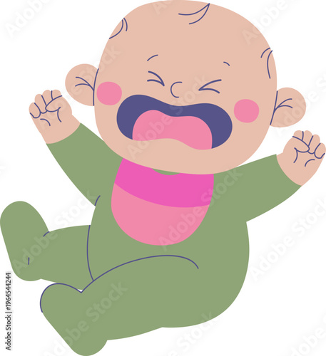 Crying baby boy throwing a tantrum, hand drawn flat vector