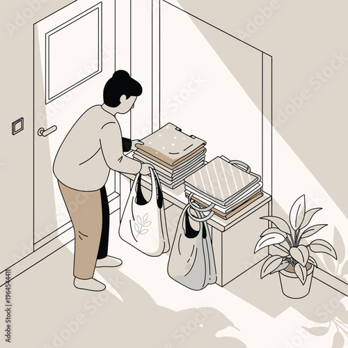 Person delivering groceries to doorstep.