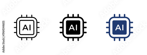 AI chip icon. Microchip with neural network and digital circuits. Symbol of artificial intelligence, computing technology, and smart systems. Futuristic processor and AI concept.