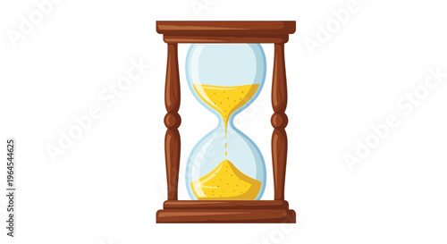 Vintage Wooden Hourglass with Yellow Sand Flowing, Symbol of Time Passing and Urgency