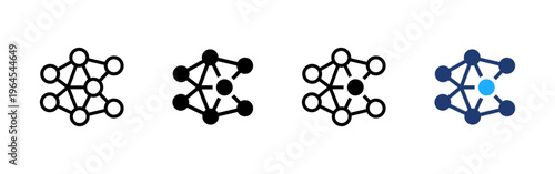 Model icon. Abstract AI or technological model with connected nodes. Symbol of neural networks, data structures, algorithms, and machine learning. Digital system and technology concept.