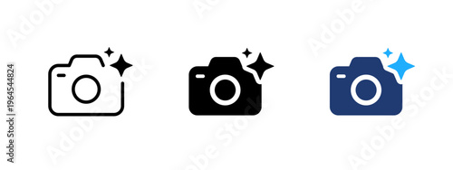 AI photo icon. Symbol of artificial intelligence working with digital images and photographs. Machine learning, neural networks, and smart editing concept representing AI-powered photo processing.