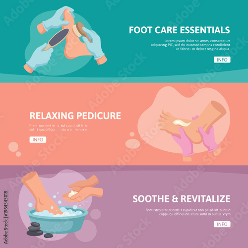 An informative illustration detailing foot care treatments, emphasizing relaxation, rejuvenation, and self-care practices essential for overall well-being and foot health.