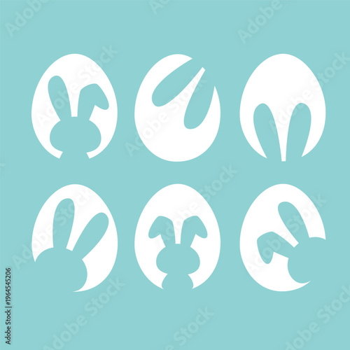 Set of bunny silhouette inside eggs