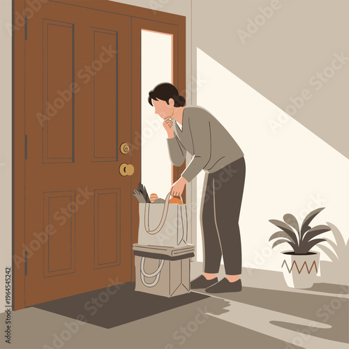 Person receiving groceries at the door.