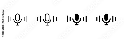 Voice volume microphone icon. Microphone with sound waves symbol. Audio, speech and volume control concept representing recording, communication, podcast and broadcast.