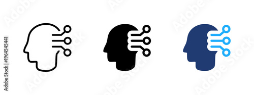 Digital human head icon. Neural network symbol. Artificial intelligence, brain and connection concept. Technology, interface and futuristic design representing human intelligence and digital network.