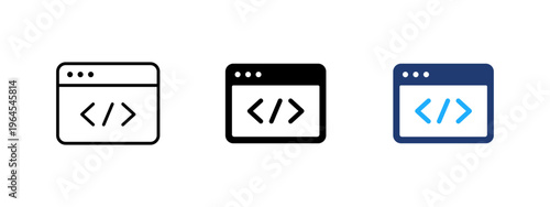 Code icon. Programming and technology symbol. Development, digital and software concept. Interface, web and application design representing code, script and computer programming.