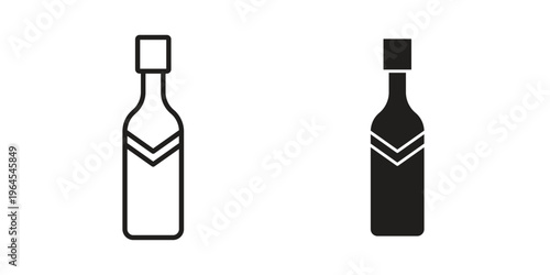 Champagne bottle icons line and solid version, outline and filled vector design set