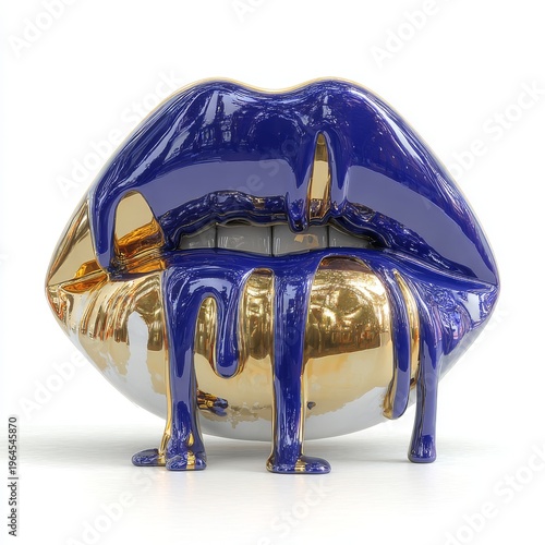 High-resolution glossy texture image featuring luxury rainbow chrome abstract lips art