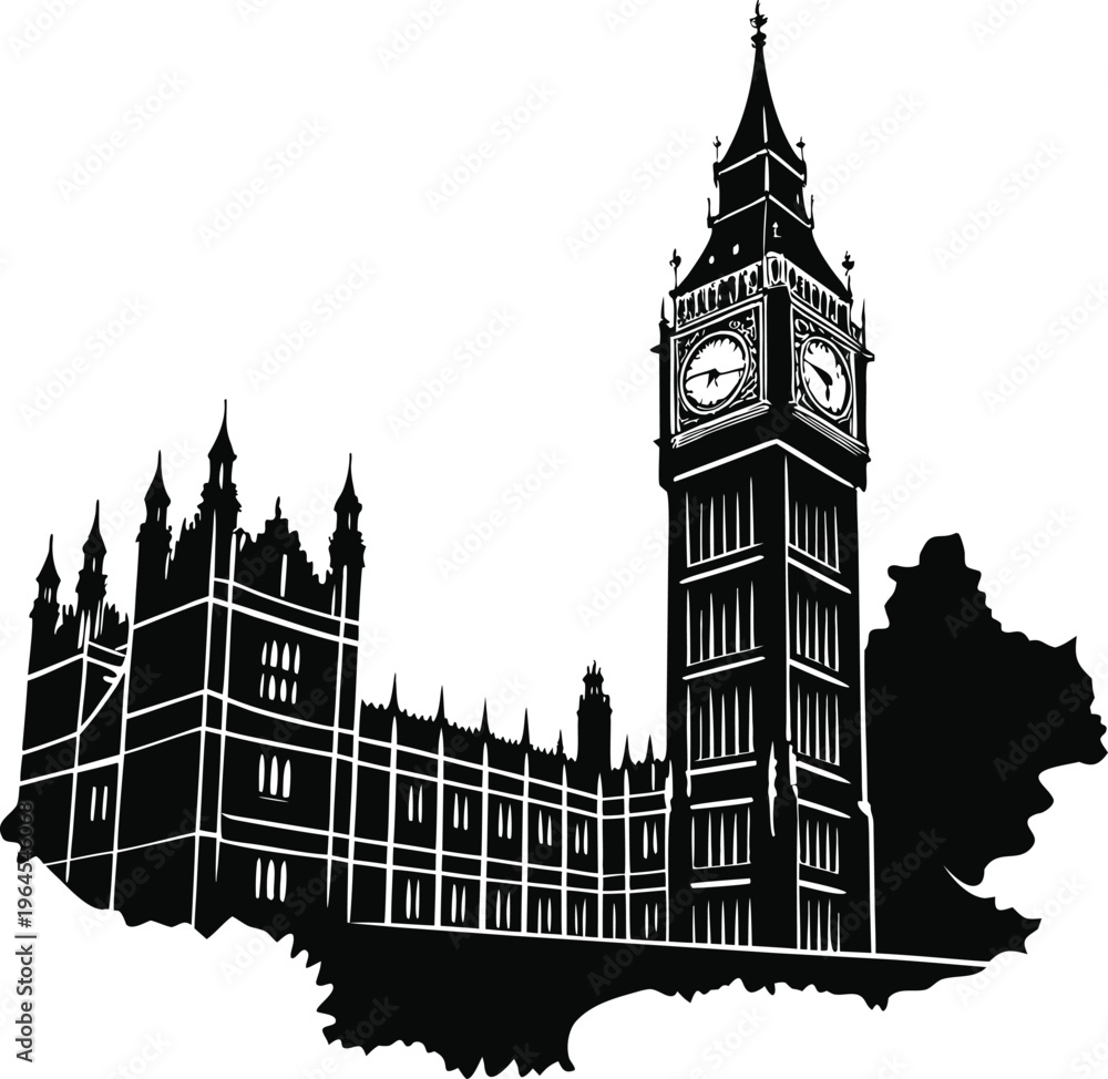 Fototapeta premium Black and white illustration of big ben and the houses of parliament
