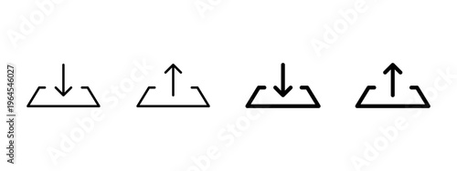 Hatch or manhole cover icon with an arrow pointing up or down, symbolizing lifting or lowering through the hatch. Industrial entrance icon.
