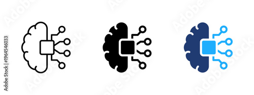 Neural network digital brain icon. AI and technology symbol. Artificial, digital and machine learning concept. Interface, nodes and connection design for neural network, brain and smart systems.