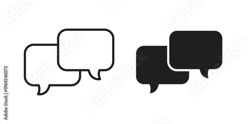 Chat bubble icons line and solid version, outline and filled vector design set