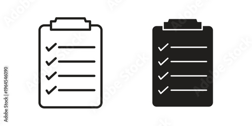 Checklist icons line and solid version, outline and filled vector design set