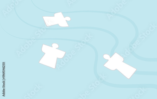 大祓の人形（ひとがた）が川を流れるベクターイラスト｜夏越の祓・厄除けの伝統行事背景素材