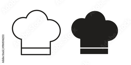 Chef hat icons line and solid version, outline and filled vector design set