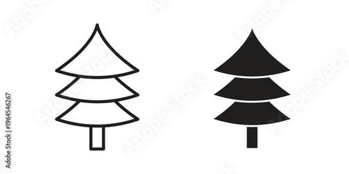 Christmas tree icons line and solid version, outline and filled vector design set