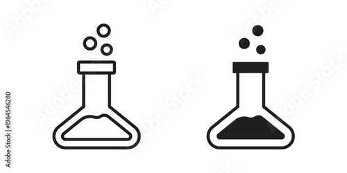Chemistry icons line and solid version, outline and filled vector design set
