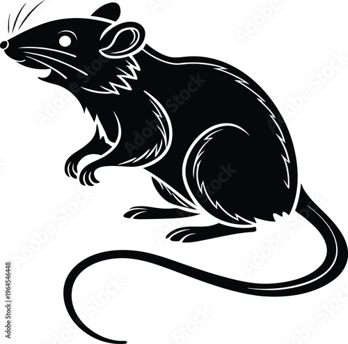 A black and white illustration of a mouse in profile