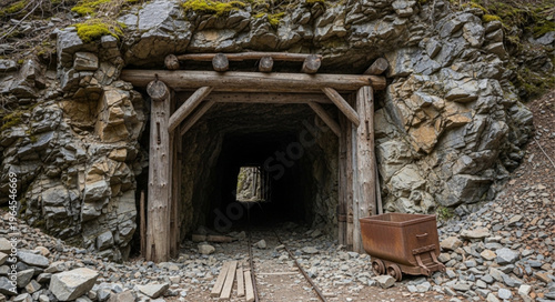 Entrance to a Dark and Mysterious Abandoned Mine Shaft.