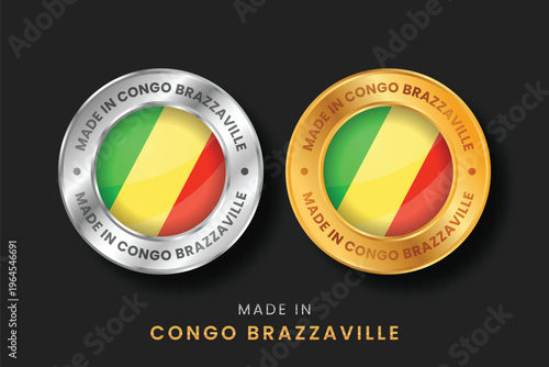 Metallic gold and silver seals with the Republic of the Congo flag. Professional 