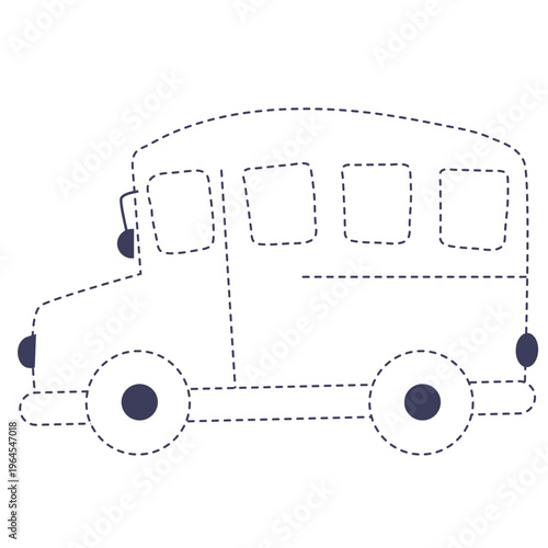 Dotted line school bus for kids activity isolated on transparent background