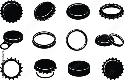 Photos Bottle cap silhouettes collection featuring metal crown caps and lids top view v