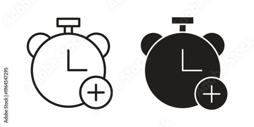 Alarm plus icons for web and mobile UI design. Glyph vector with editable stroke