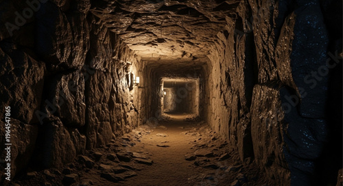 Illuminated Tunnel Interior - A Journey into the Depths of the Earth.