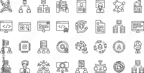 IT, Data, and Software Development Icons Set for Programming, Networking, Systems, and Technology Graphics