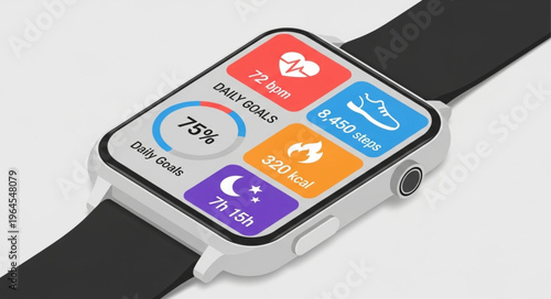 Smartwatch Displaying Fitness and Health Tracking Metrics for Daily Goals.