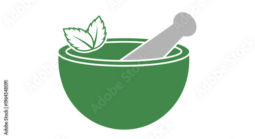 Green mortar and pestle with fresh mint leaves, symbolizing herbal medicine and natural remedies