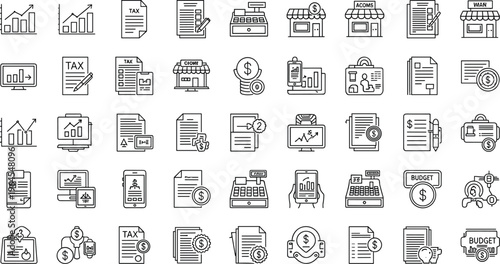 Financial, Tax, and Budget Icons Set for Accounting, Business, and Corporate Management Graphics