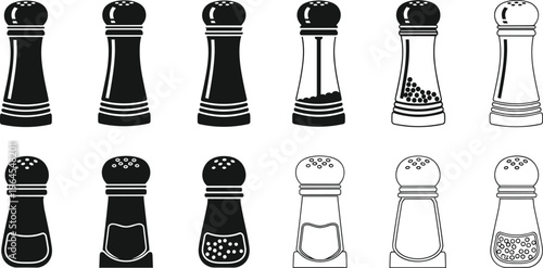 Salt and Pepper Shakers in Various Designs for Kitchen, Dining, and Culinary Graphics and Illustrations